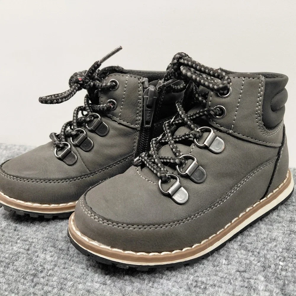 Children Place Gray Toddler Boys Size 7 Lace Up Side Zip Boots Non‎ Marking Shoe